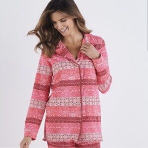 Soft Surroundings Pink Long Sleeve Boho Pajama Sleep Top Size Medium
